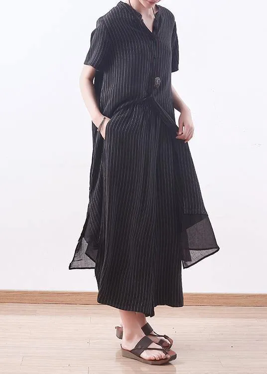 2021 copper ammonia silk stitching chiffon black striped shirt wide leg pants casual suit