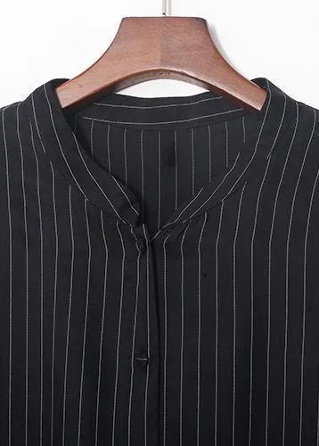 2021 copper ammonia silk stitching chiffon black striped shirt wide leg pants casual suit