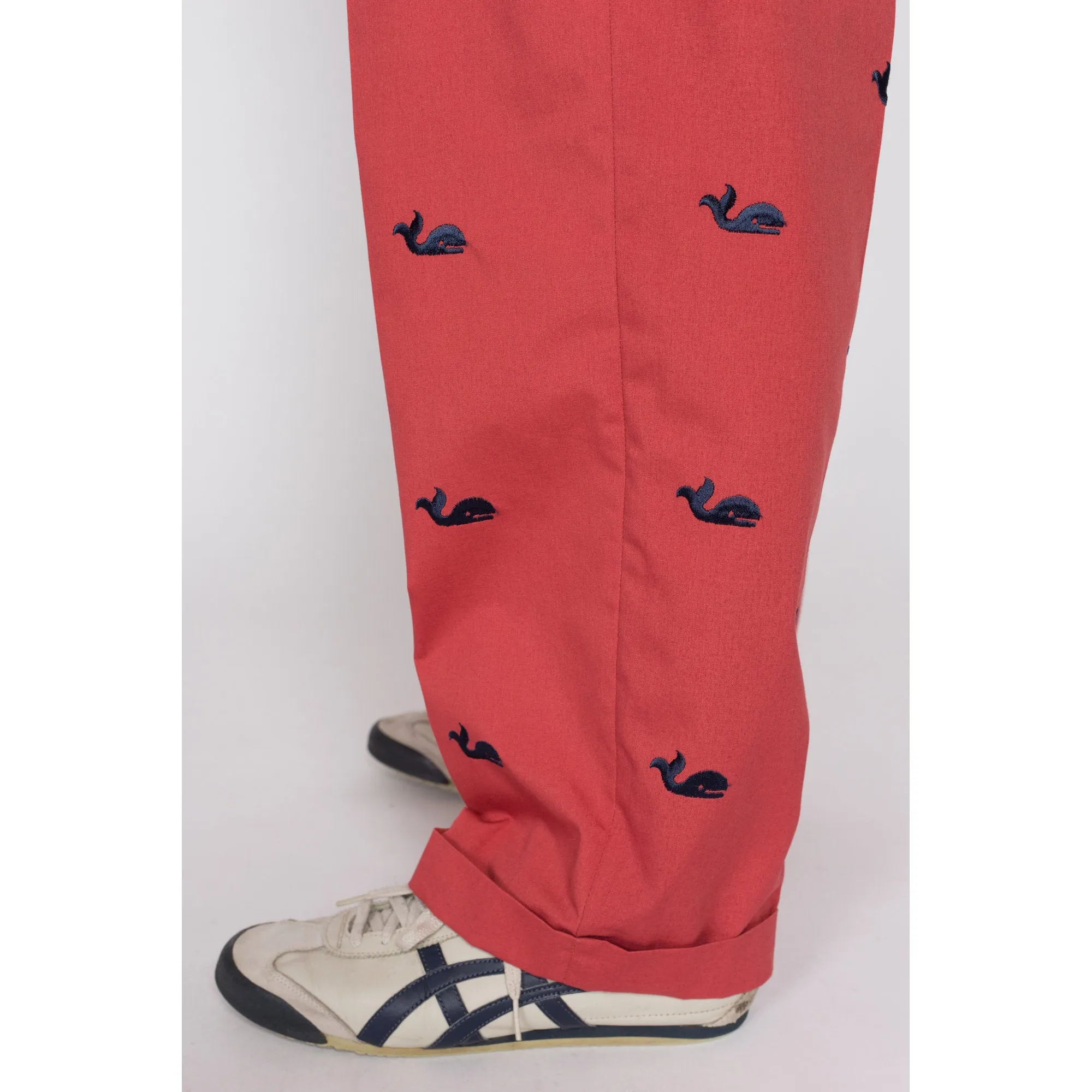 36x27 80s Preppy Salmon Pink Embroidered Whale Cotton Trousers