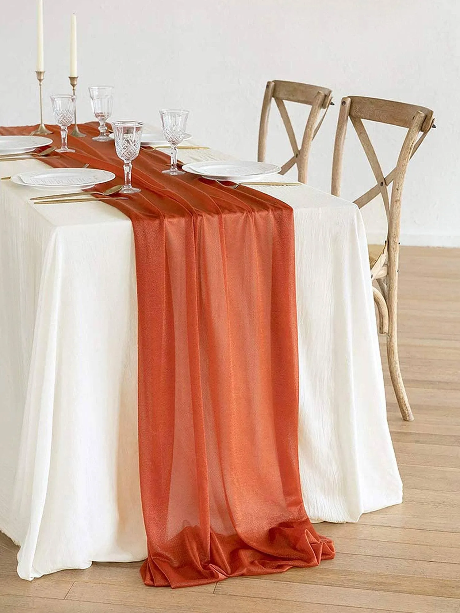 9.8Ft Burnt Orange Sheer Chiffon Table Runner