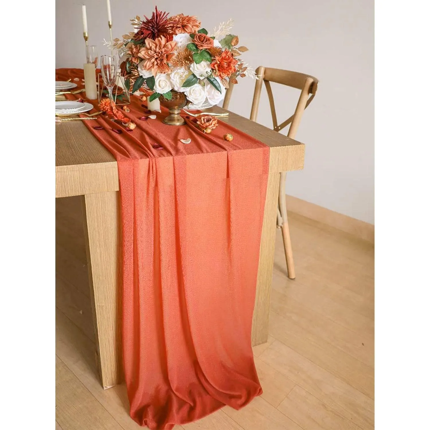 9.8Ft Burnt Orange Sheer Chiffon Table Runner