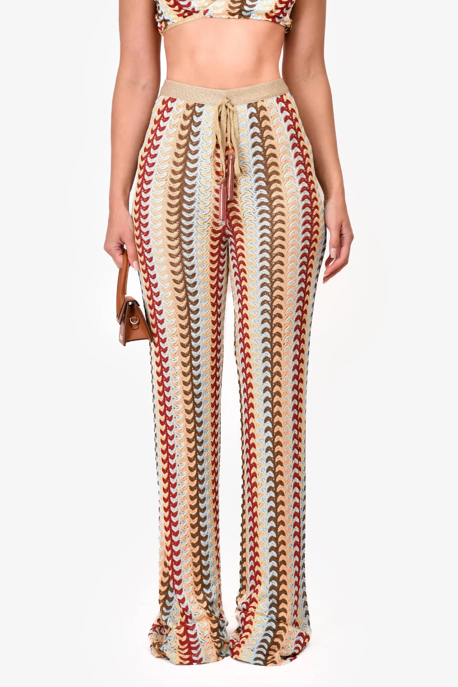 Alexis Multicolour/Gold Knit 'Vanja' Tie Up Bralette   Pants Set Size S