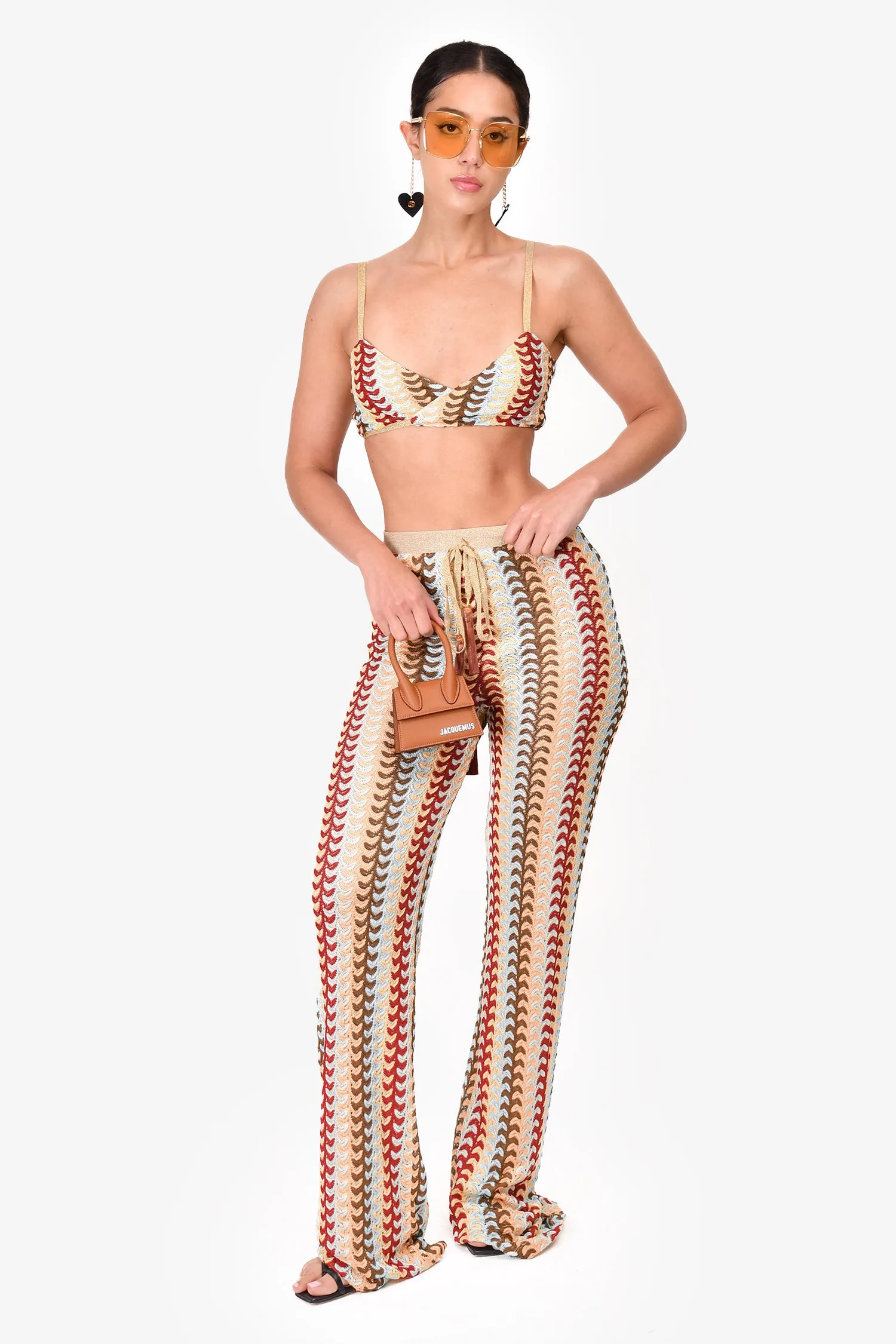 Alexis Multicolour/Gold Knit 'Vanja' Tie Up Bralette   Pants Set Size S