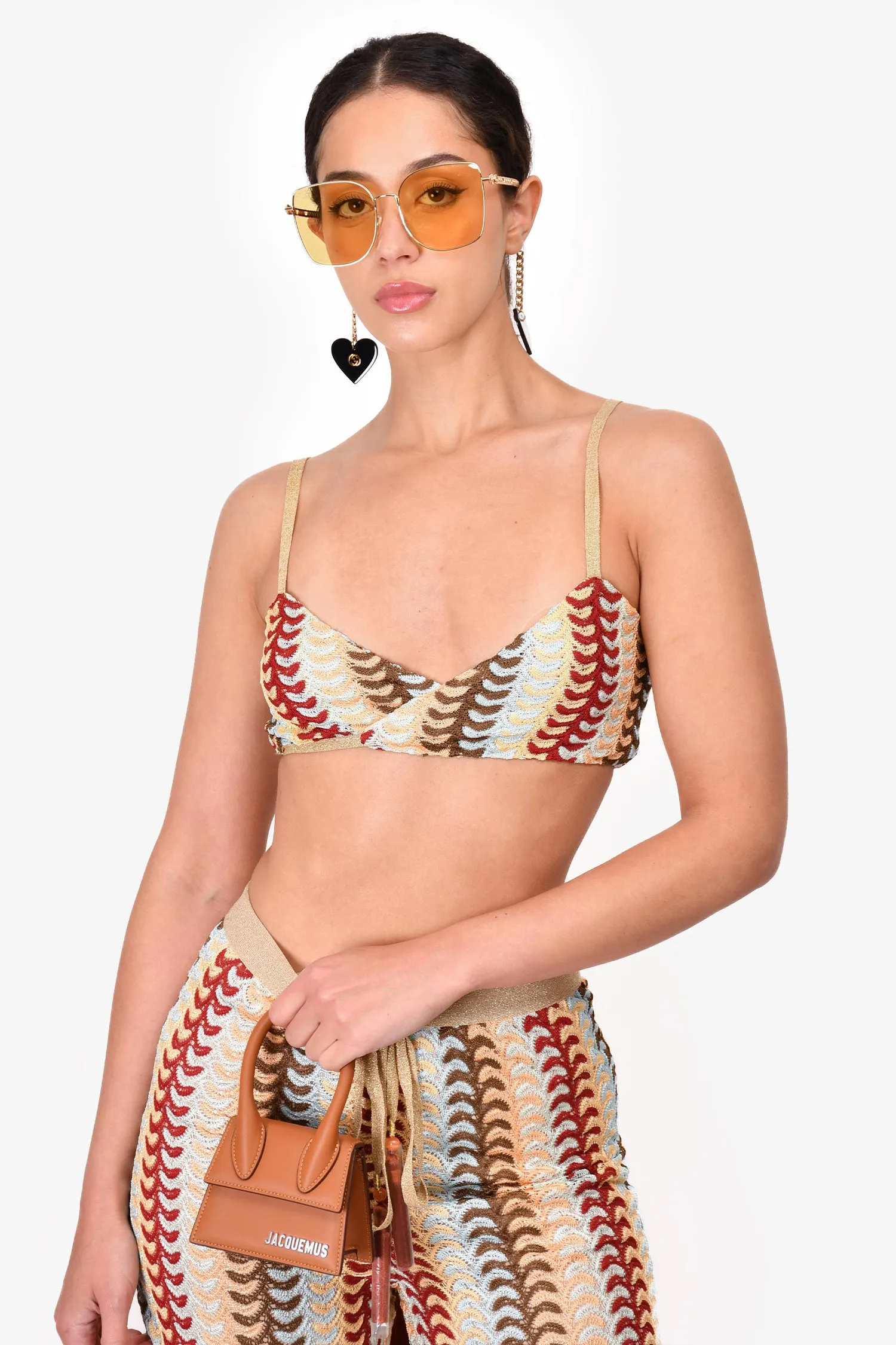 Alexis Multicolour/Gold Knit 'Vanja' Tie Up Bralette   Pants Set Size S