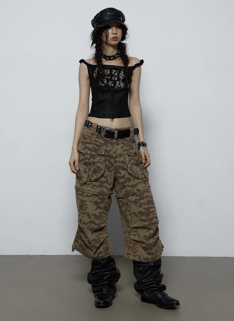 American Retro Loose Camouflage Two-wear Cropped Pants NOR0061