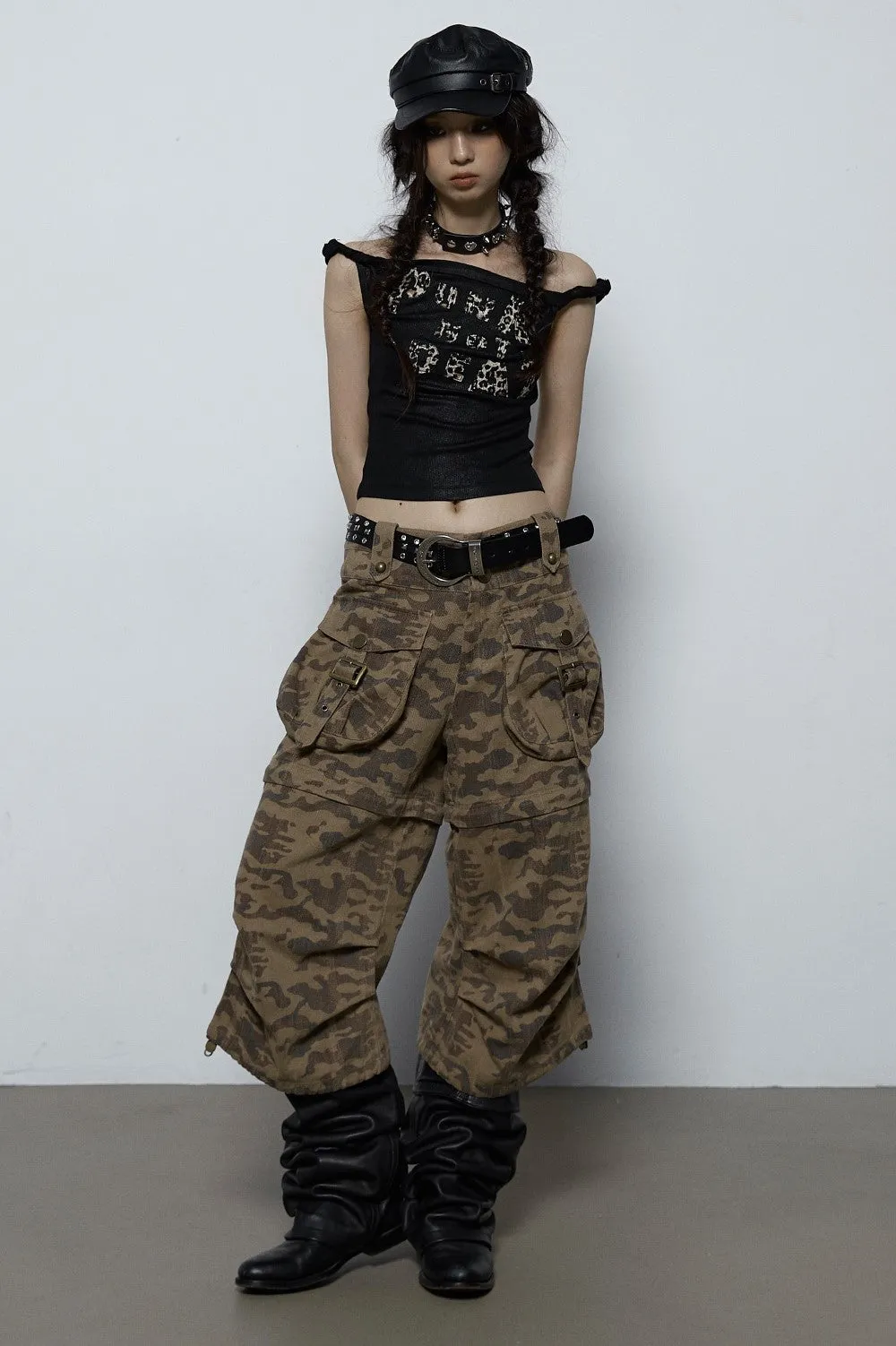 American Retro Loose Camouflage Two-wear Cropped Pants NOR0061