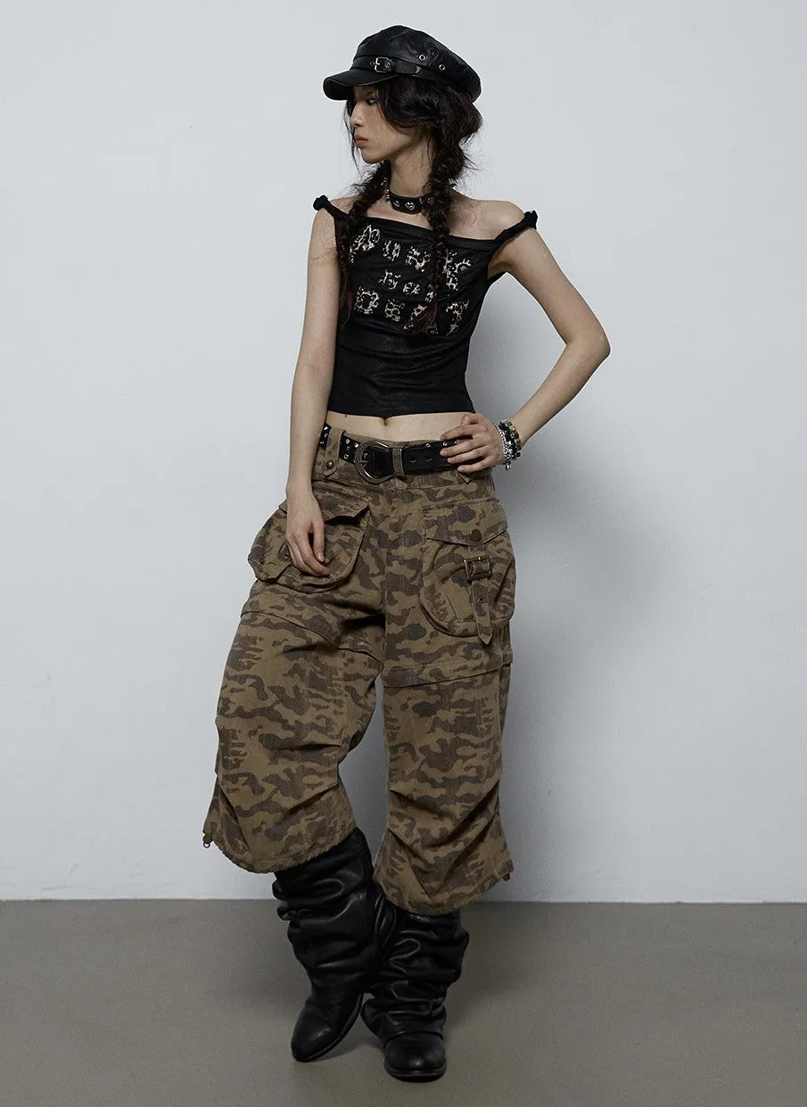 American Retro Loose Camouflage Two-wear Cropped Pants NOR0061