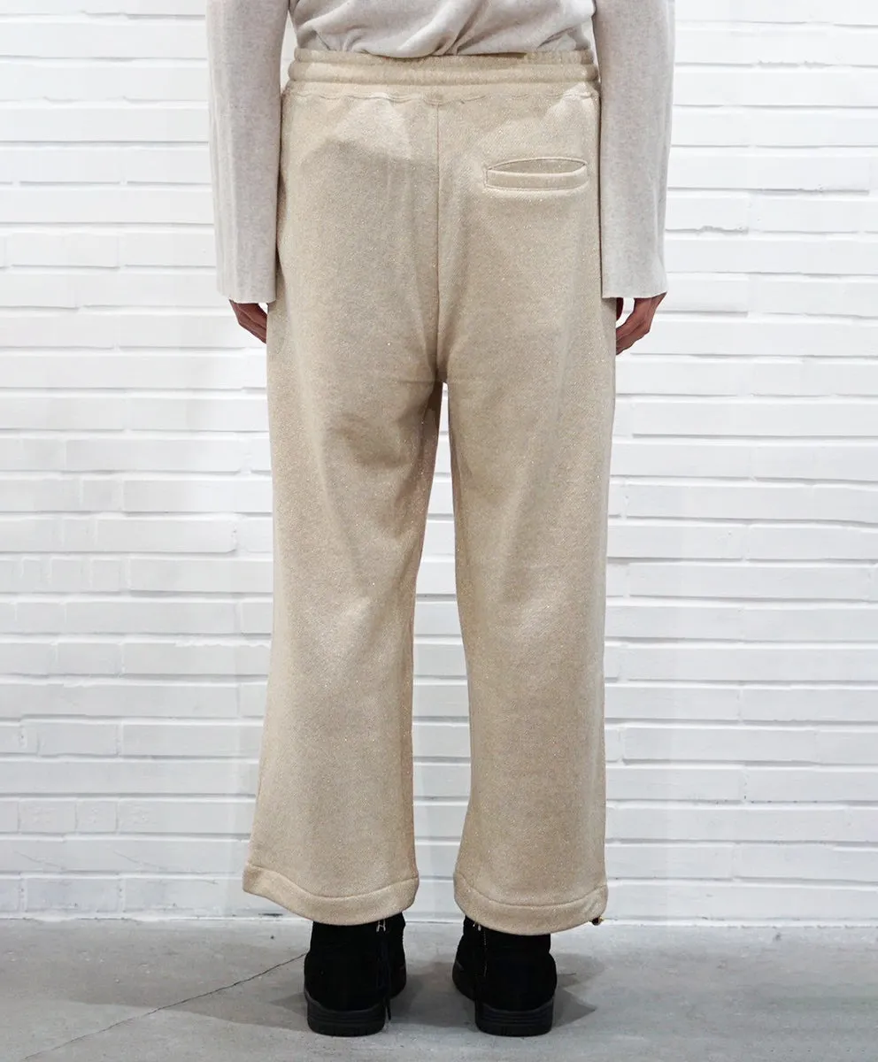 Basic line _ Glitter cropped wide pants - GOLD OATMEAL