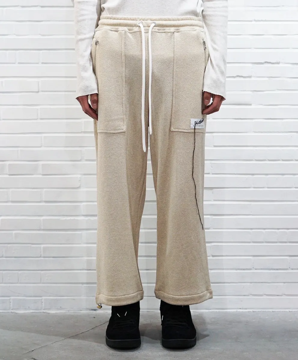 Basic line _ Glitter cropped wide pants - GOLD OATMEAL