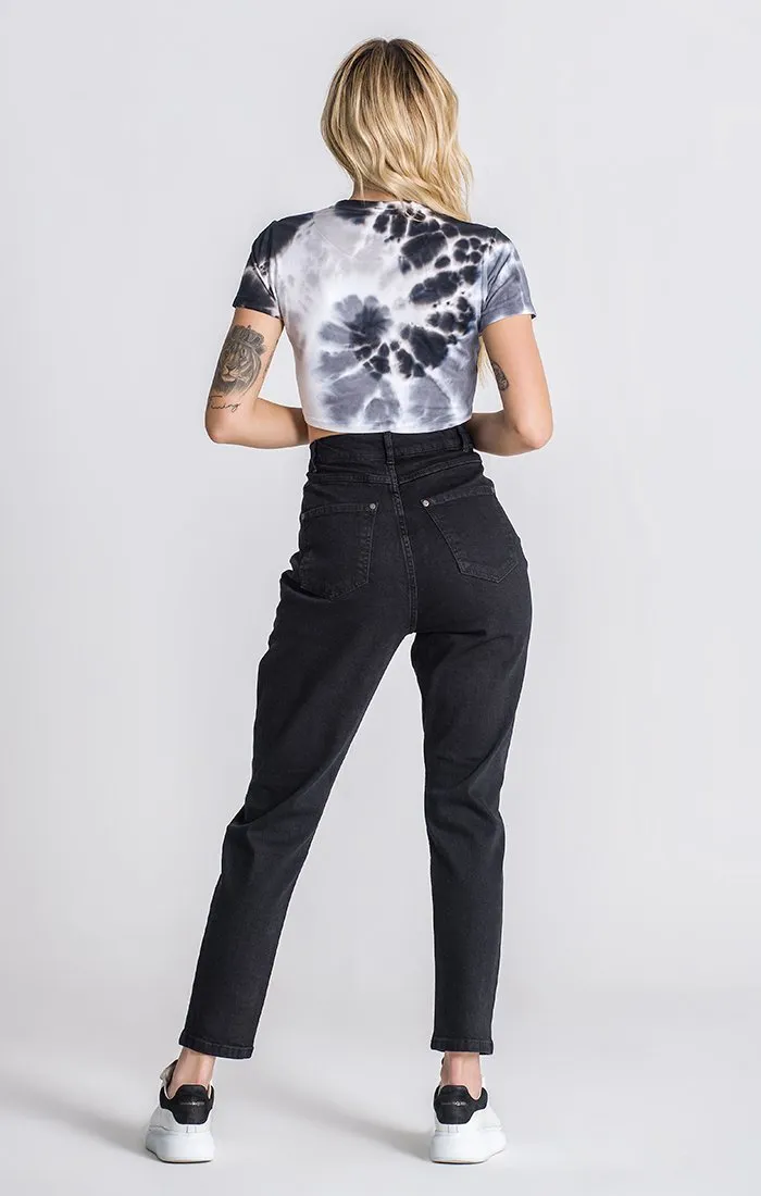 Black And White Tie Dye Cropped Tee