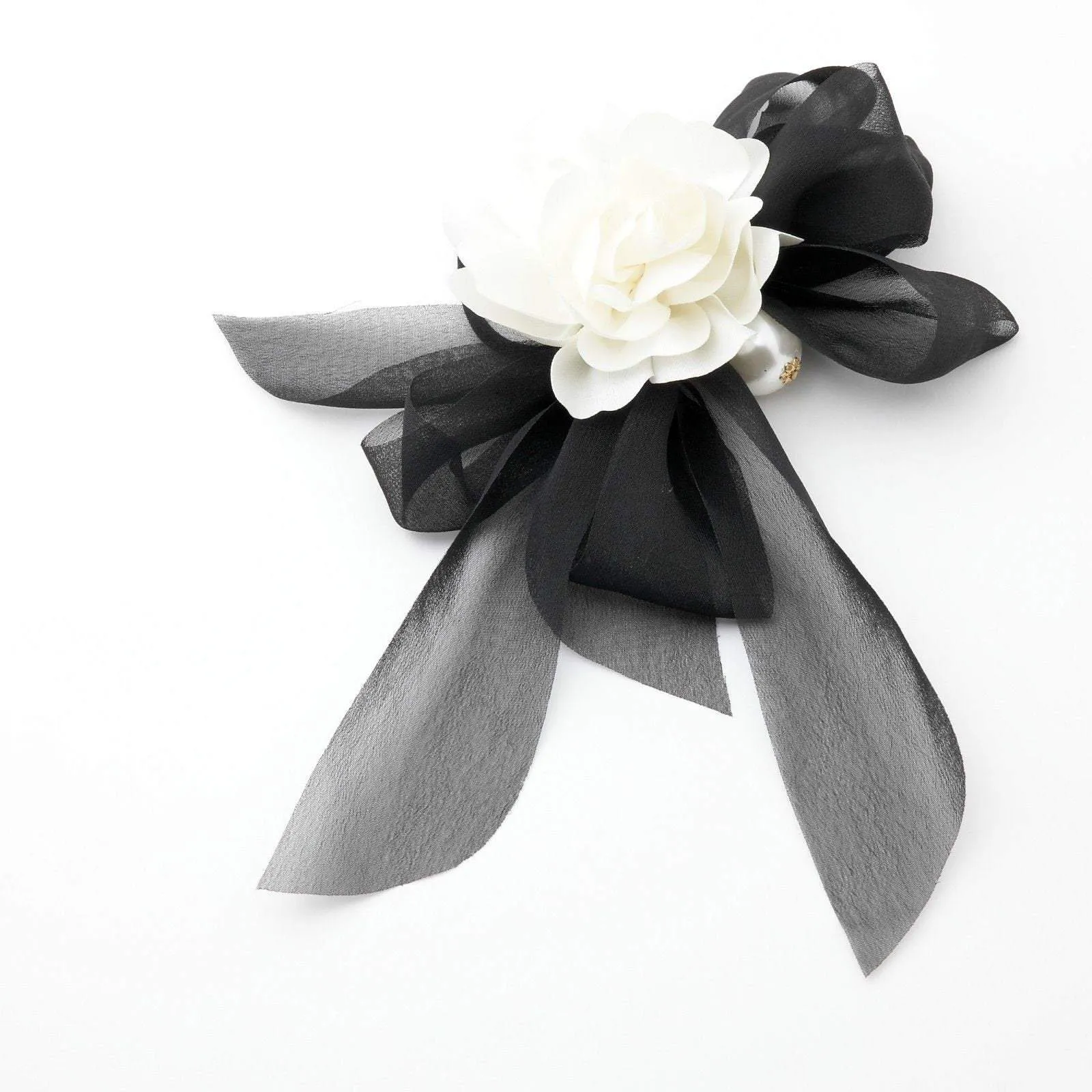 Black Chiffon Bow Flower Hair Elastics Ponytail Holder Women Hair Accessory