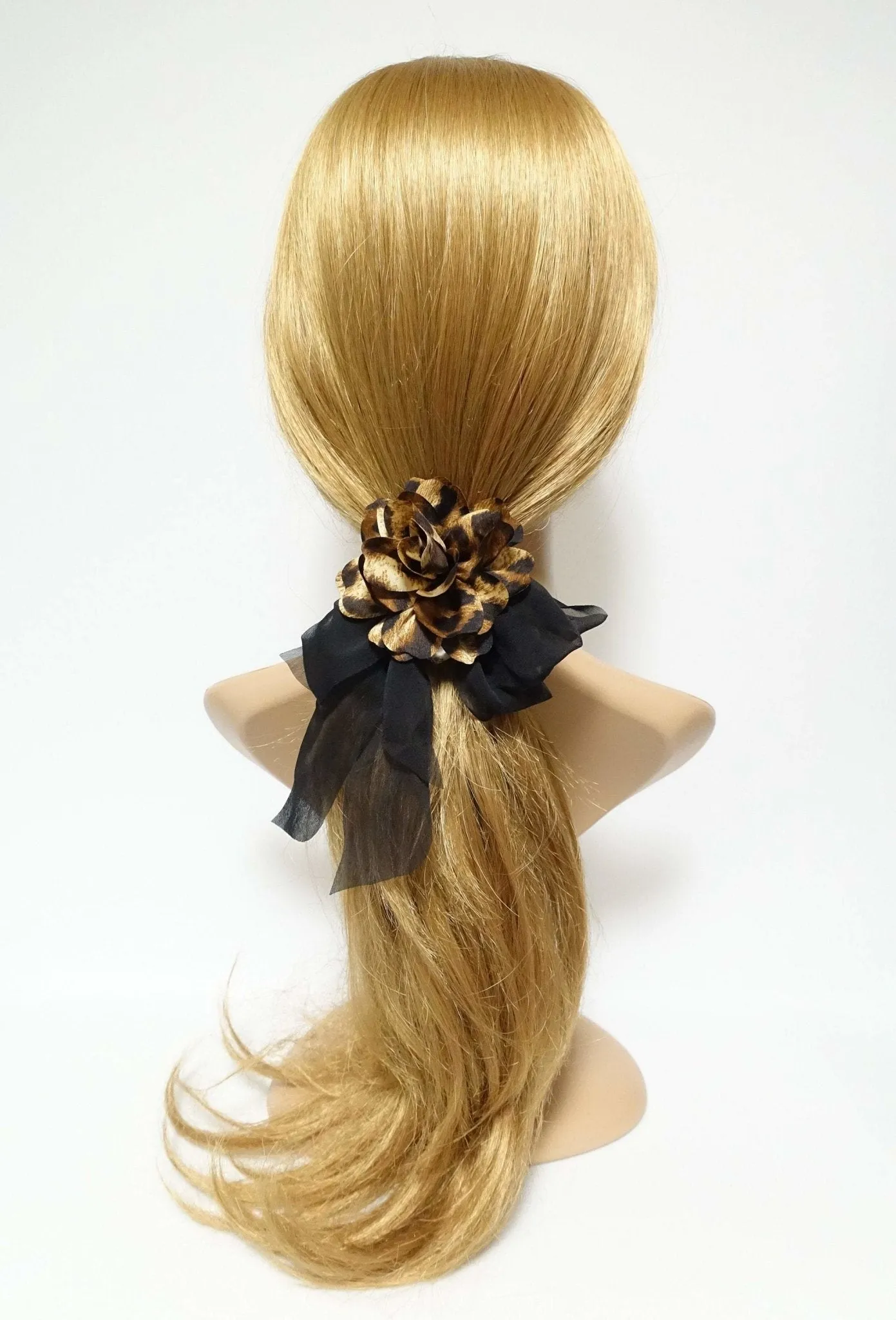 Black Chiffon Bow Flower Hair Elastics Ponytail Holder Women Hair Accessory