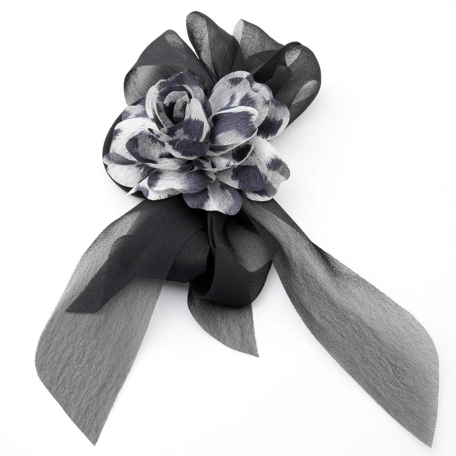 Black Chiffon Bow Flower Hair Elastics Ponytail Holder Women Hair Accessory