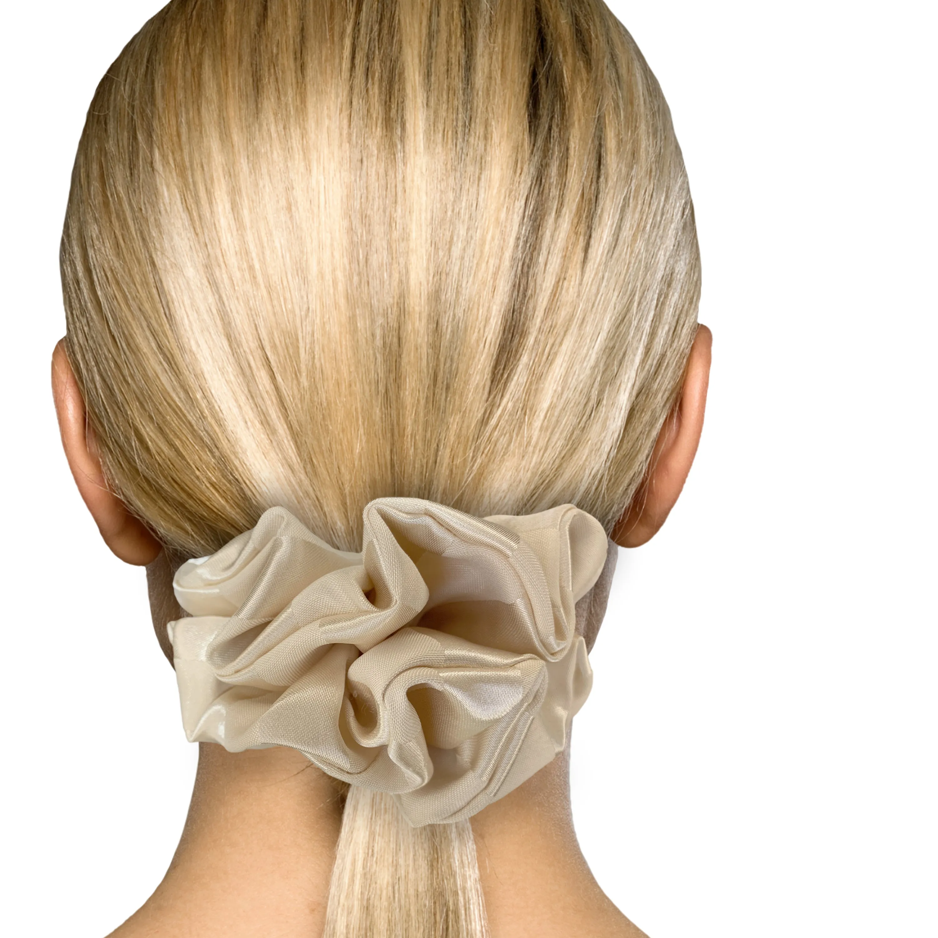 Bridal Satin Scrunchies King Size XXL Oversized Ponytail Holder Made in the USA Champagne Stripe