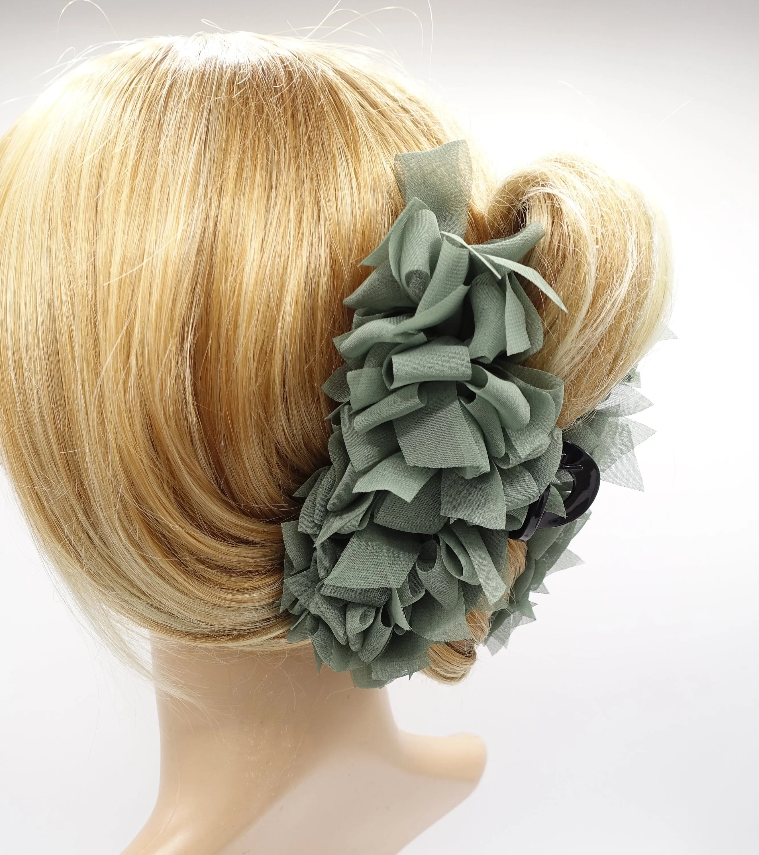 chiffon bow hair claw, bow flower hair claw for women