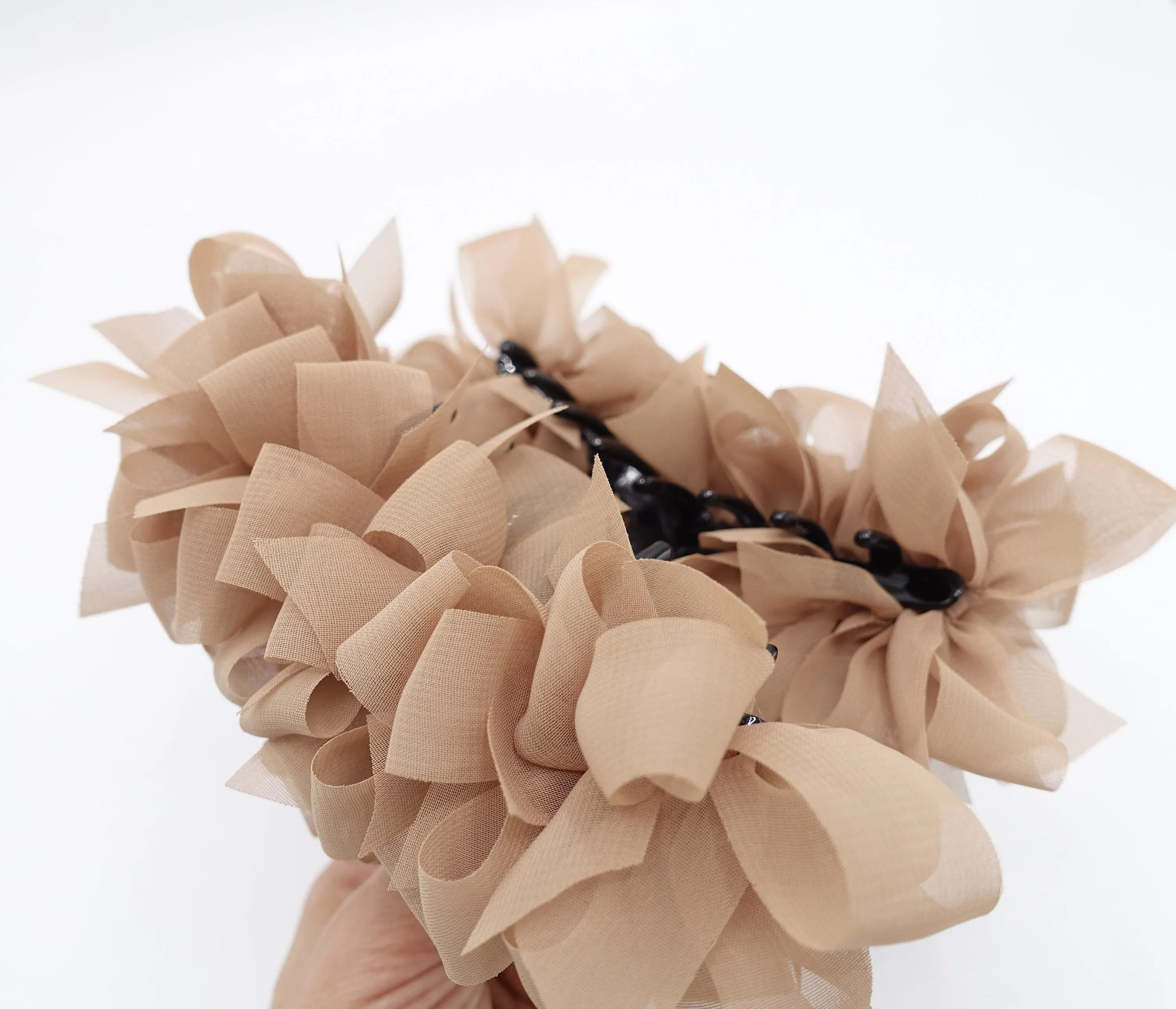 chiffon bow hair claw, bow flower hair claw for women