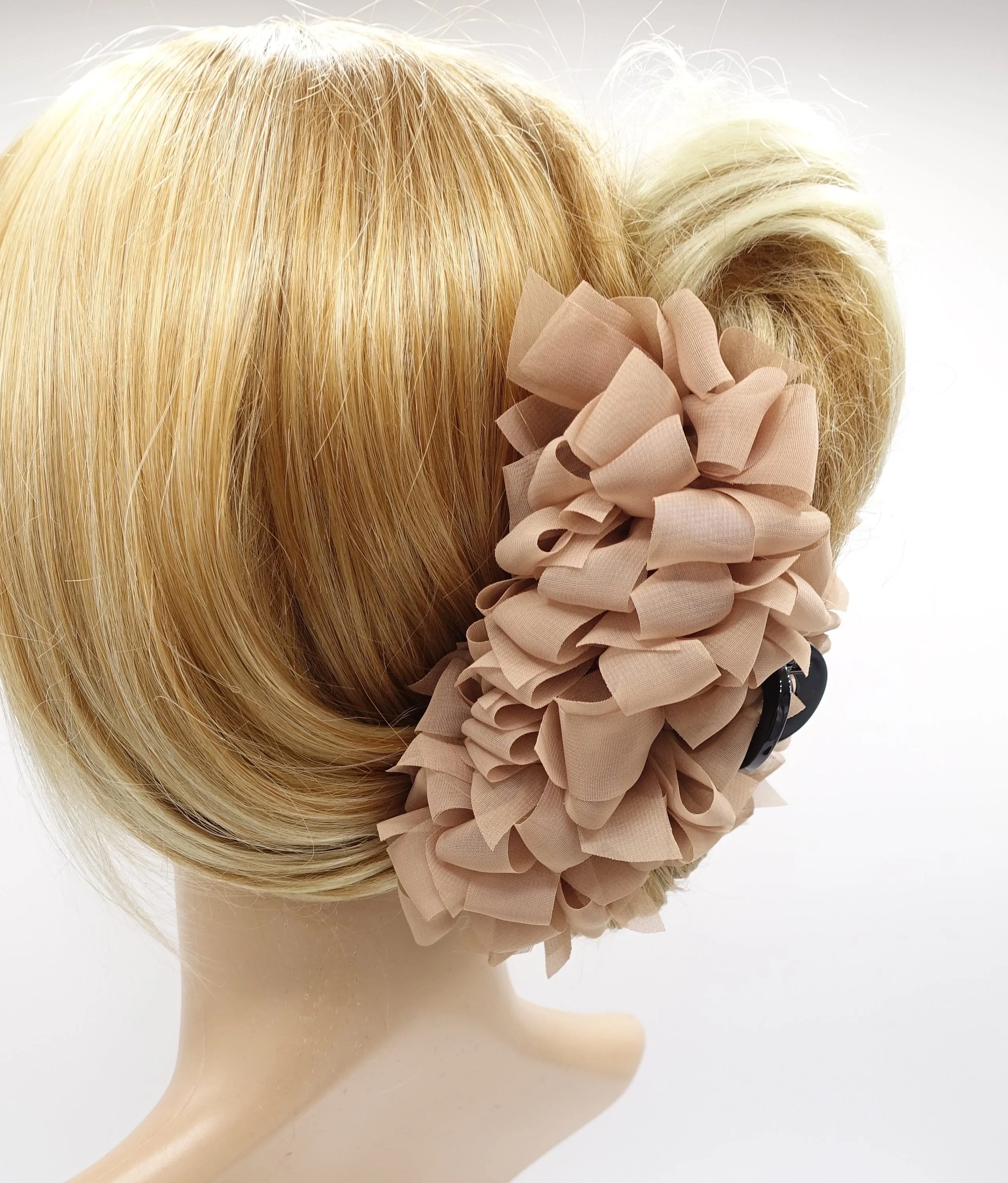 chiffon bow hair claw, bow flower hair claw for women