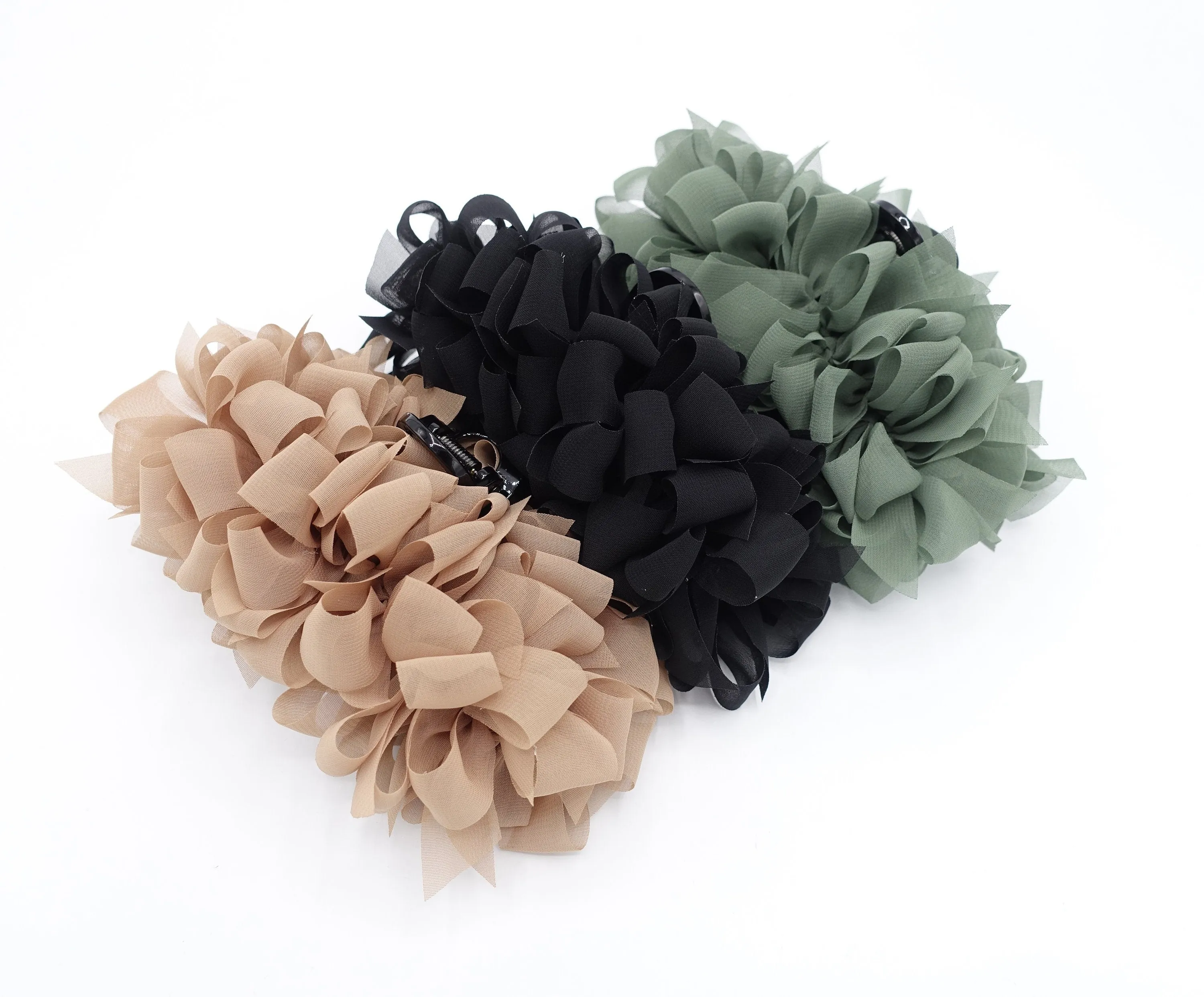 chiffon bow hair claw, bow flower hair claw for women