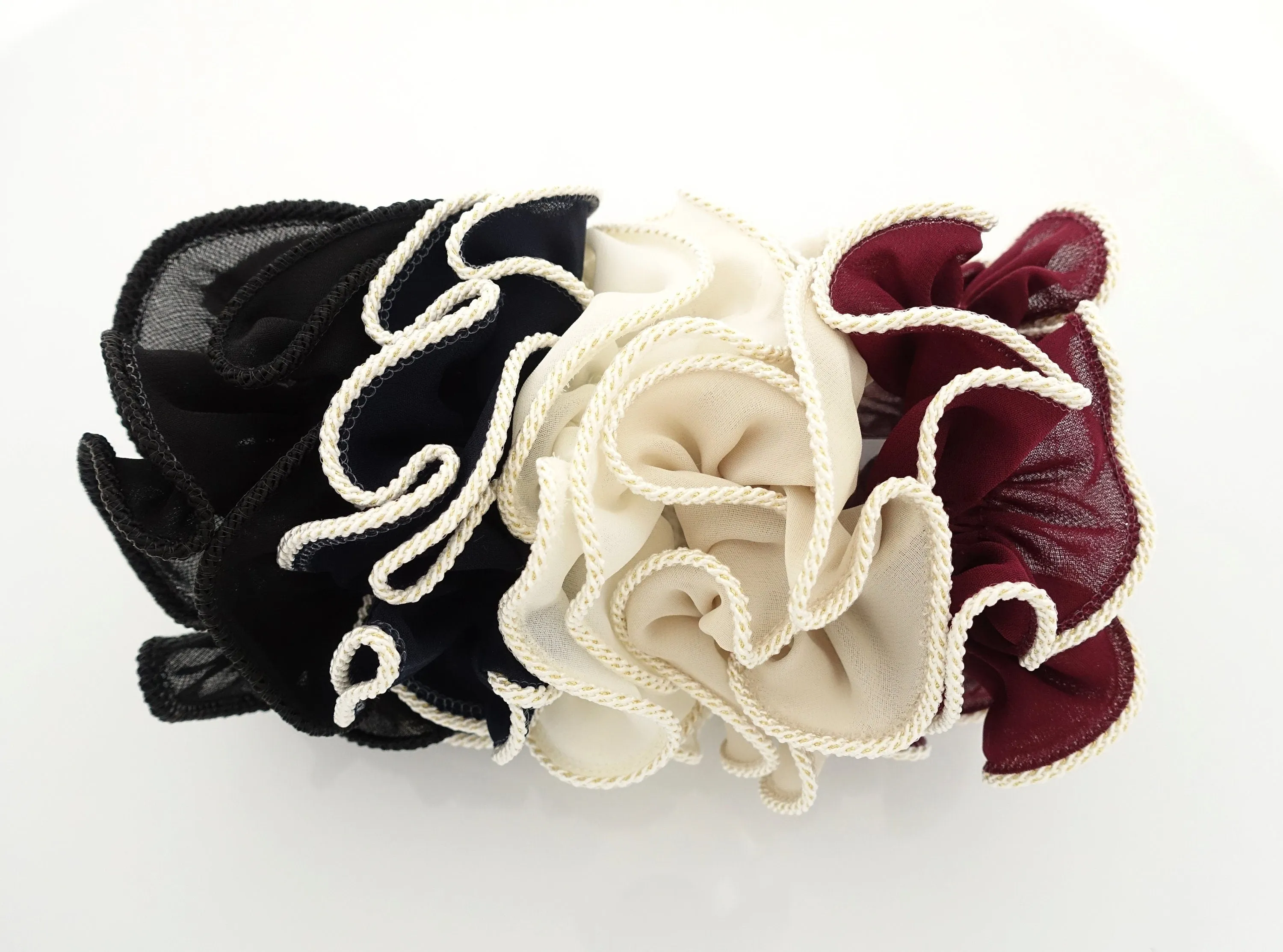 Chiffon Scrunchie Thread Trim Hair scrunchy Women Hair Tie Accessory scrunchies