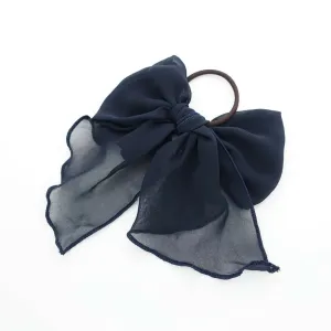 Chiffon solid color bow knot hair tie elastic ponytail holder for women