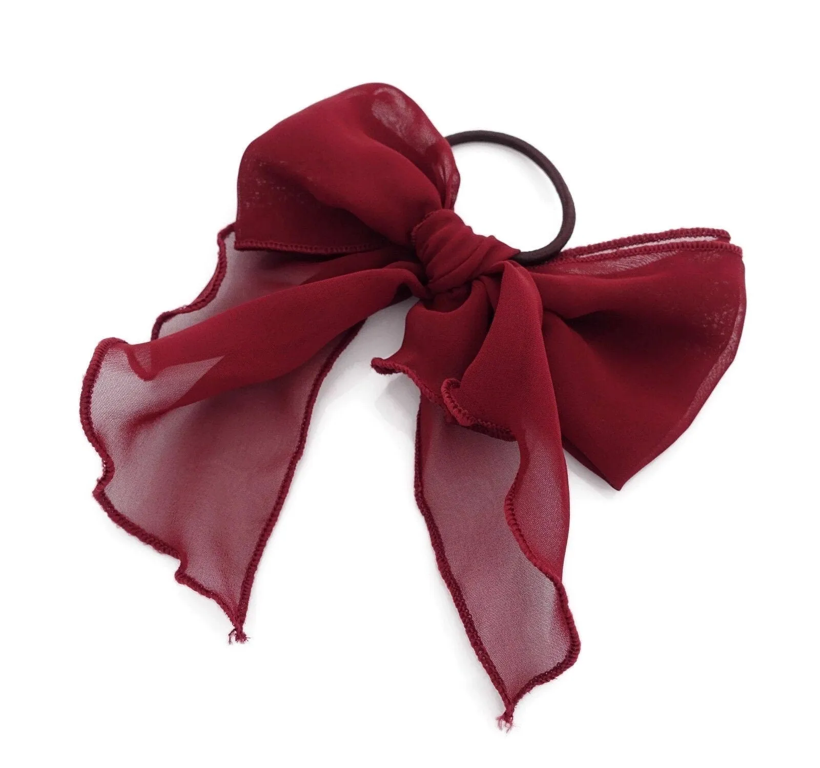 Chiffon solid color bow knot hair tie elastic ponytail holder for women