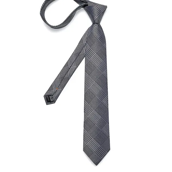 Classy Men Black White Glen Plaid Silk Tie