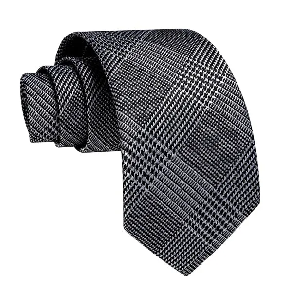 Classy Men Black White Glen Plaid Silk Tie