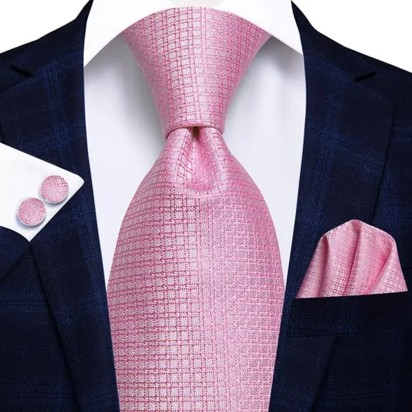 Classy Men Pink Plaid Luxury Silk Tie