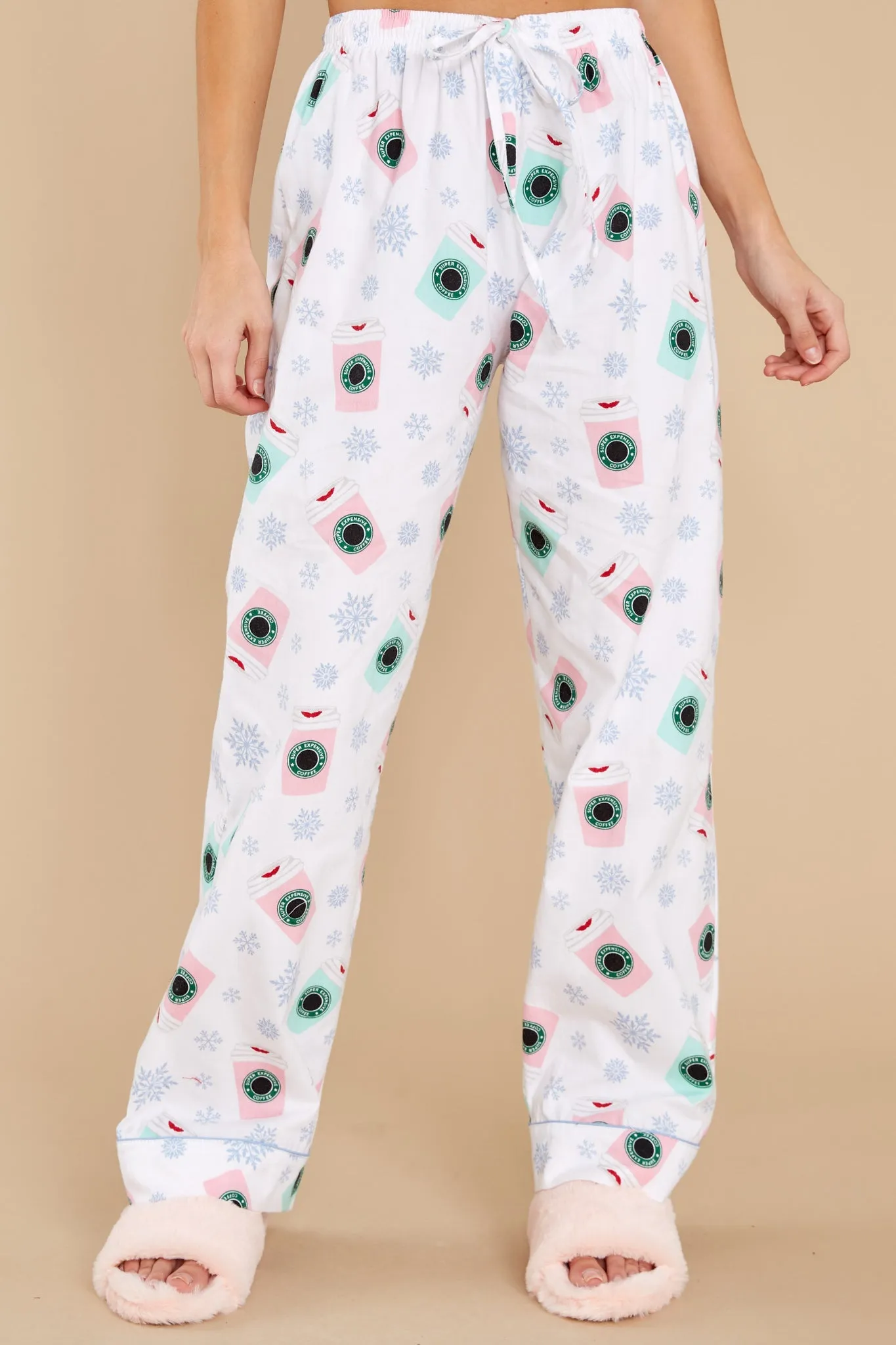 Coffee And Holiday Cheer White Multi Pajama Pants