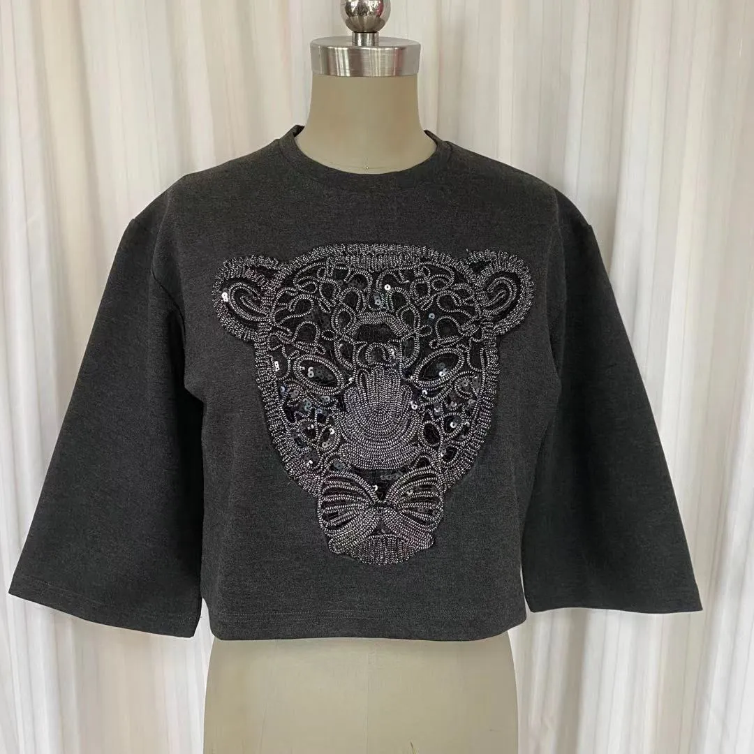 Cropped TOP sweatshirt SW2150M - In dark grey milano