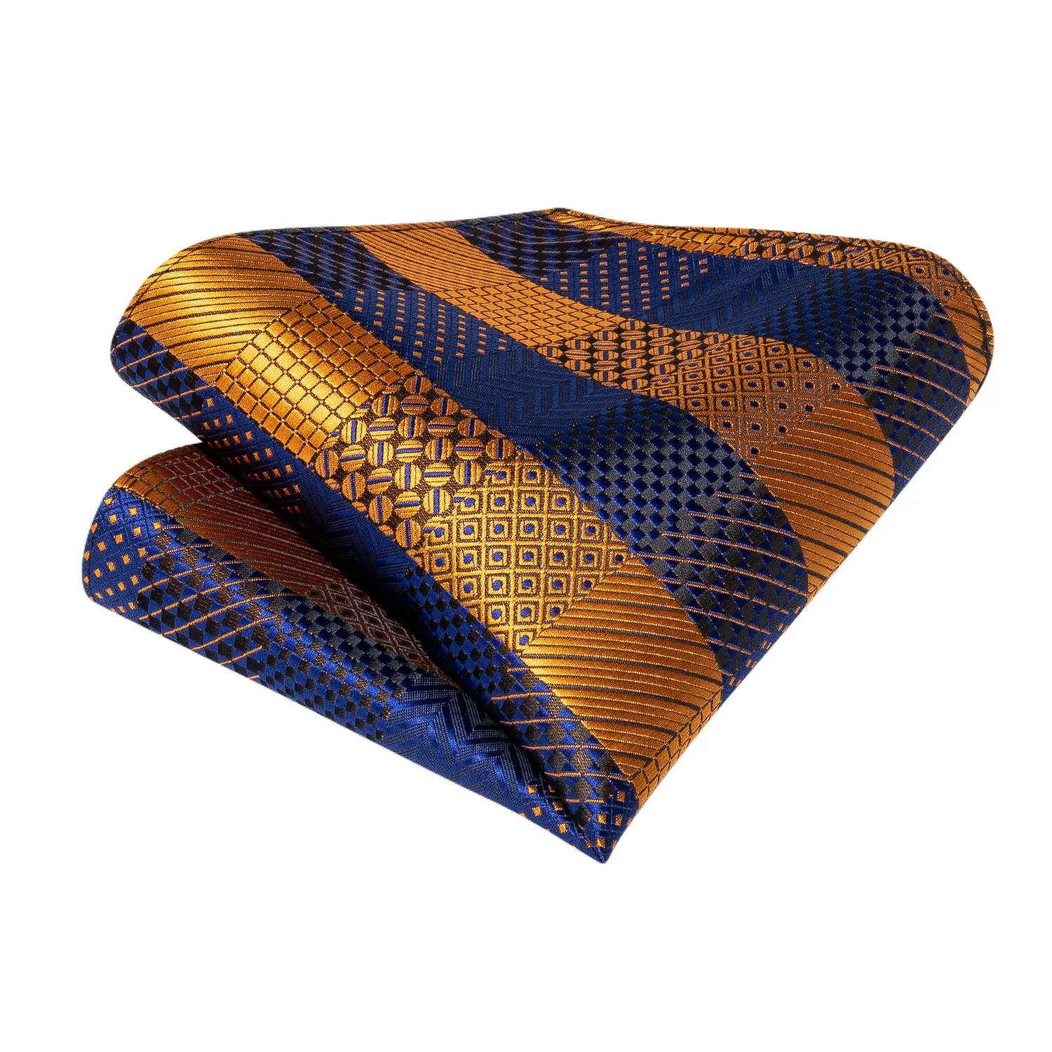 DiBanGu Ascot Tie Blue Yellow Plaid Silk Cravat Ascot Tie Pocket Square Cufflinks With Tie Ring Set