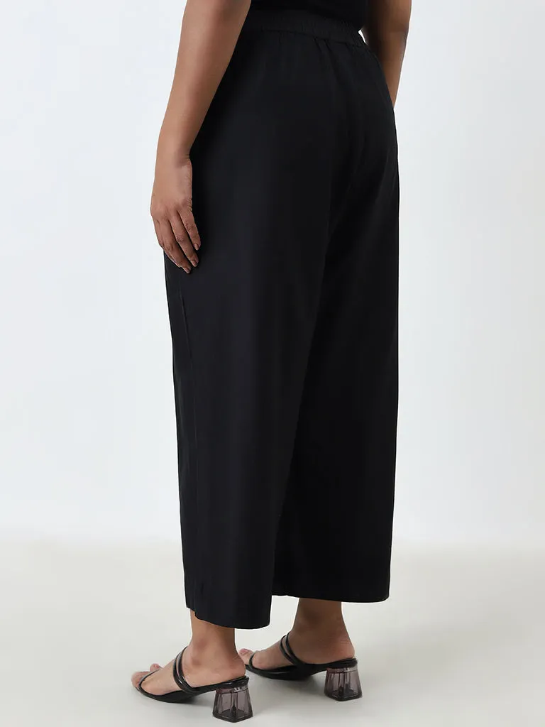 Diza Black Solid High-Rise Ethnic Pants