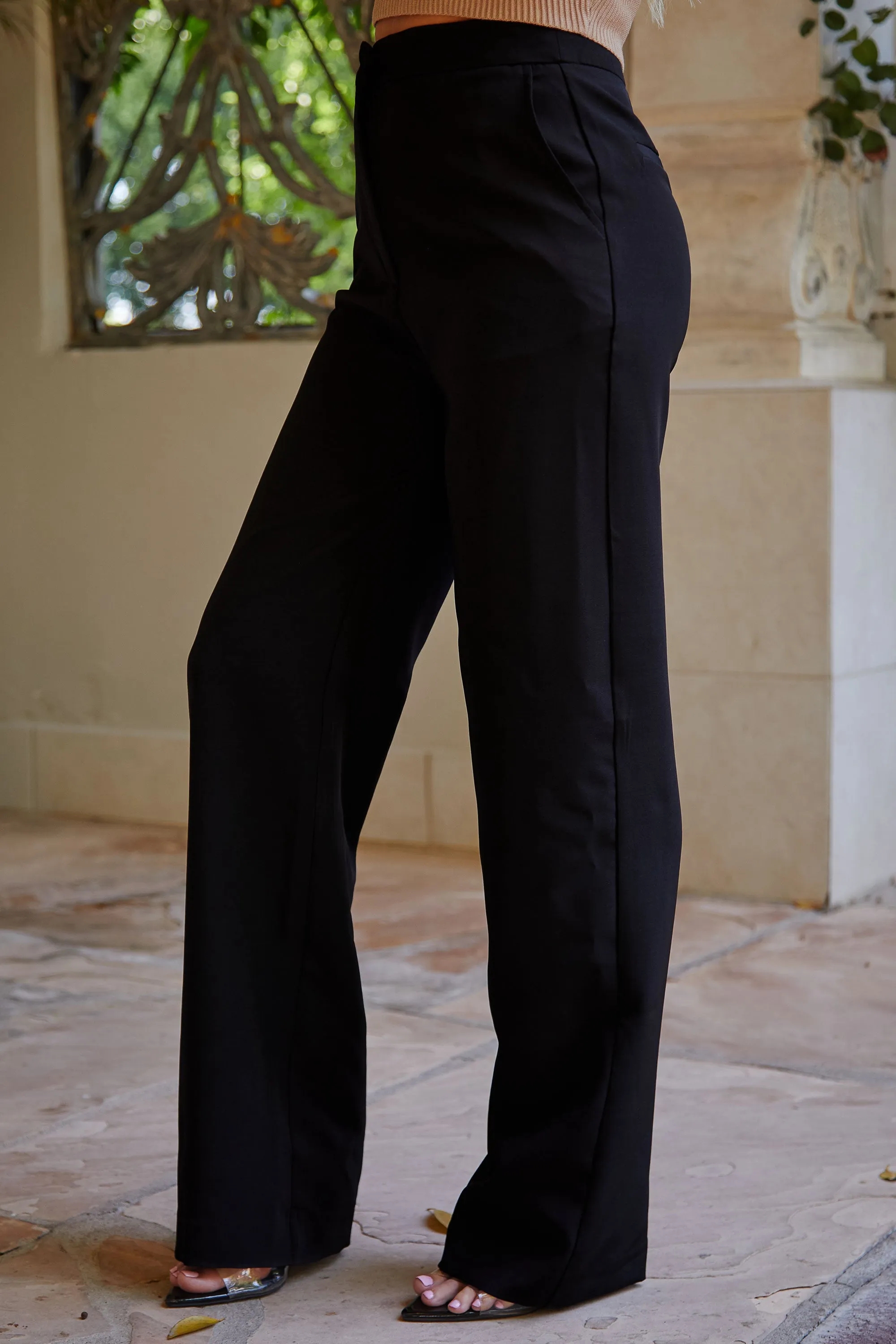 Donna Black High Waist Dress Pants