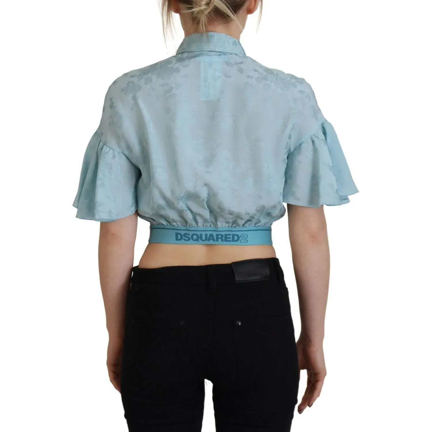 Dsquared² Blue Collared Button Down Short Sleeve Cropped Top