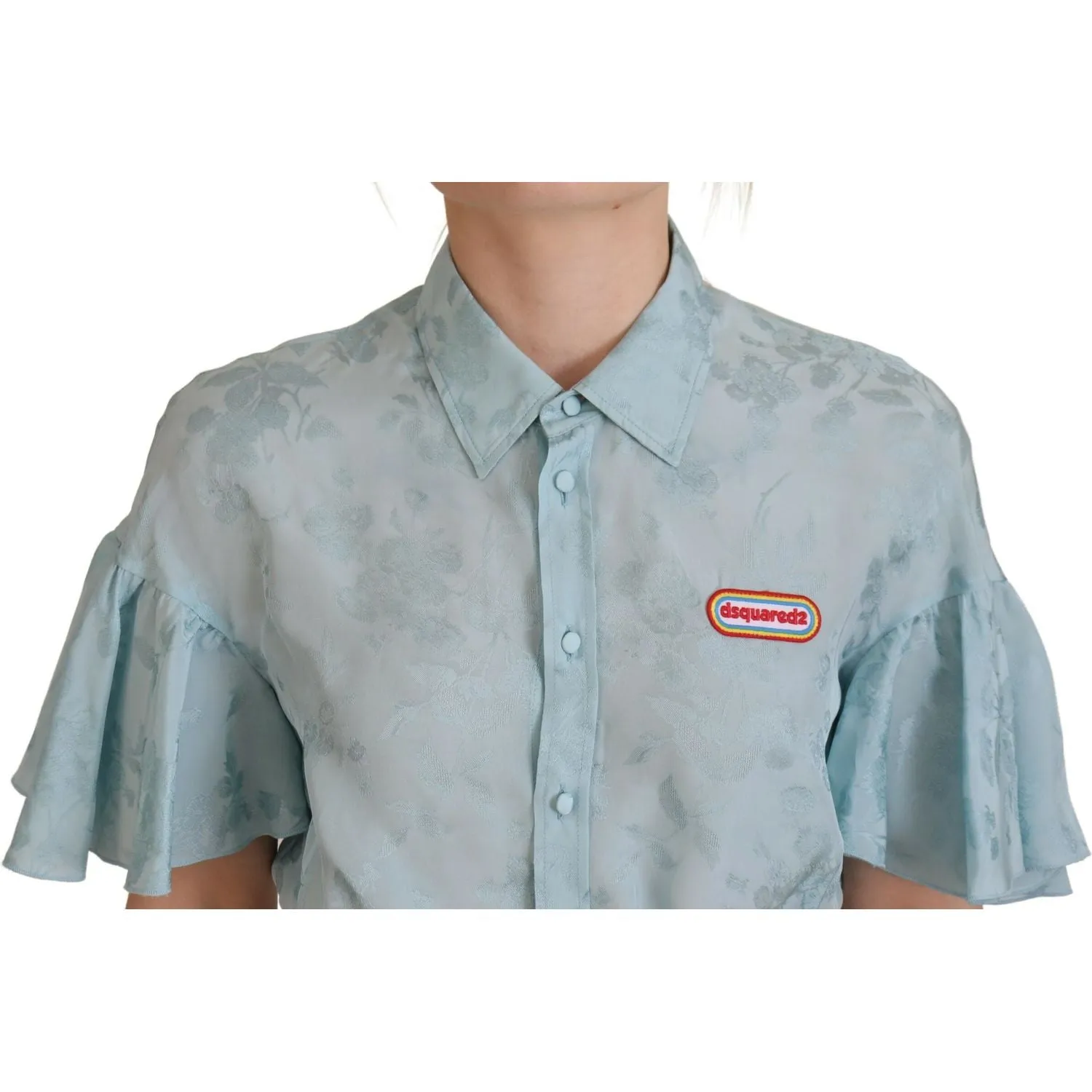 Dsquared² Blue Collared Button Down Short Sleeve Cropped Top