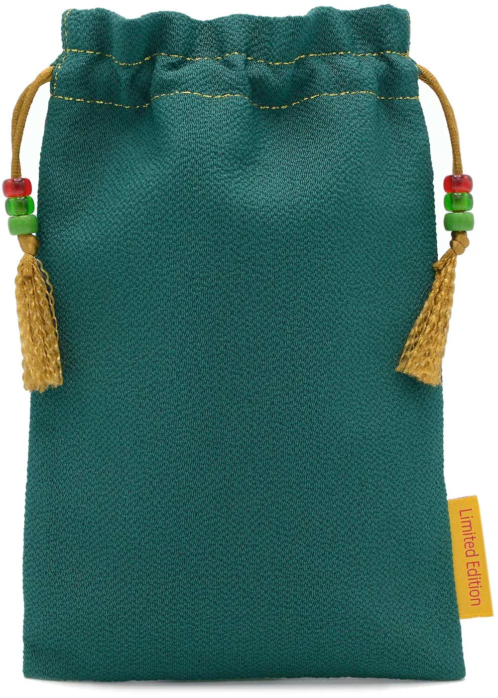 Emerald - limited edition drawstring bag in green kimono silk