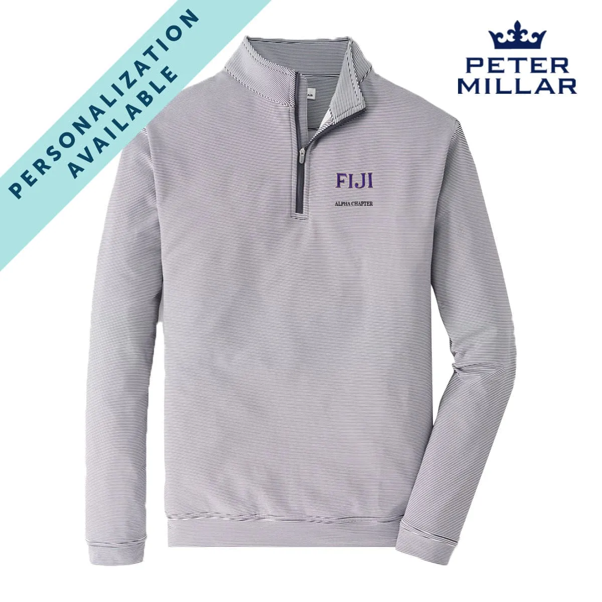 FIJI Personalized Peter Millar Mini Stripe Stretch Quarter Zip