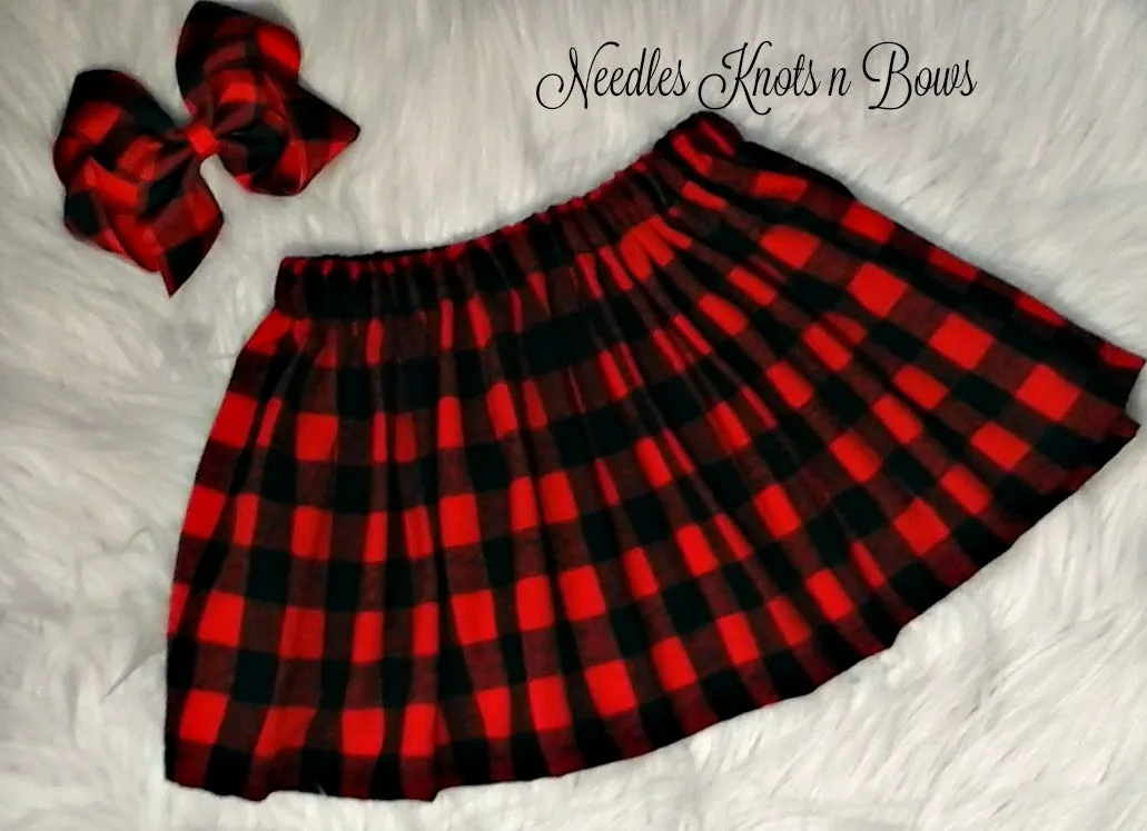 Girls Santa Baby Top w/ Buffalo Plaid Skirt Set, Baby Girls Santa Baby Christmas Outfit