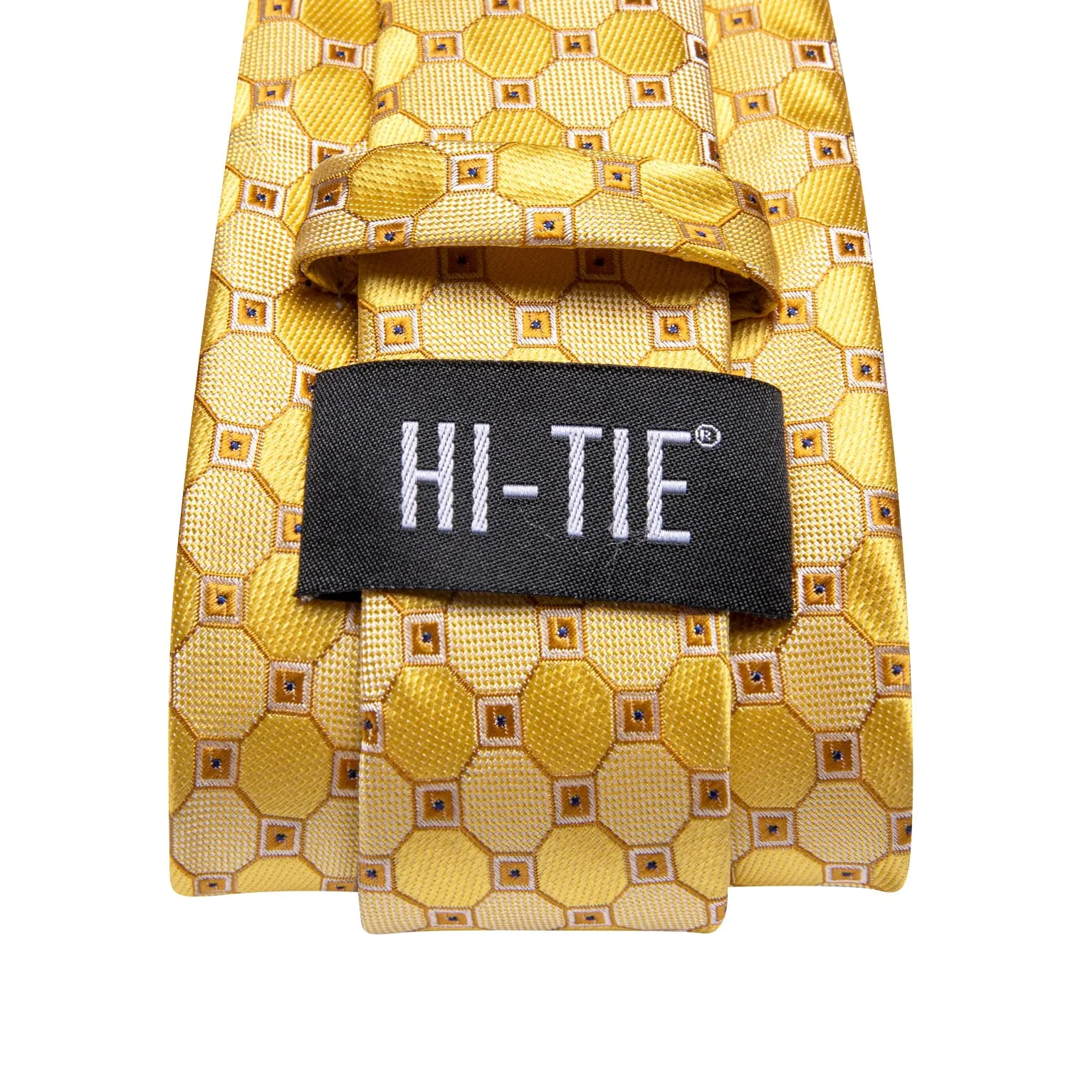 Hi-Tie Plaid Yellow Tie Jacquard Silk Necktie Set for Men