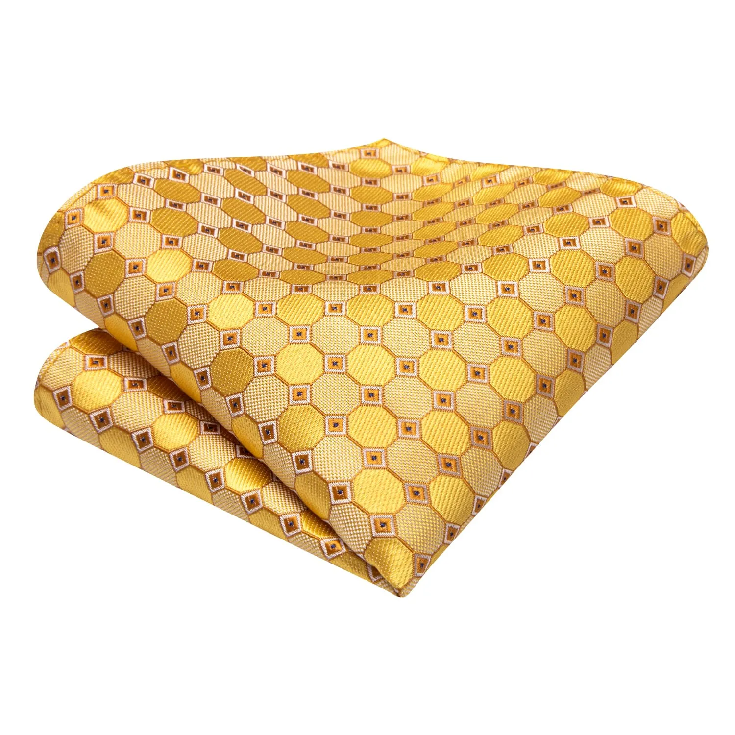 Hi-Tie Plaid Yellow Tie Jacquard Silk Necktie Set for Men