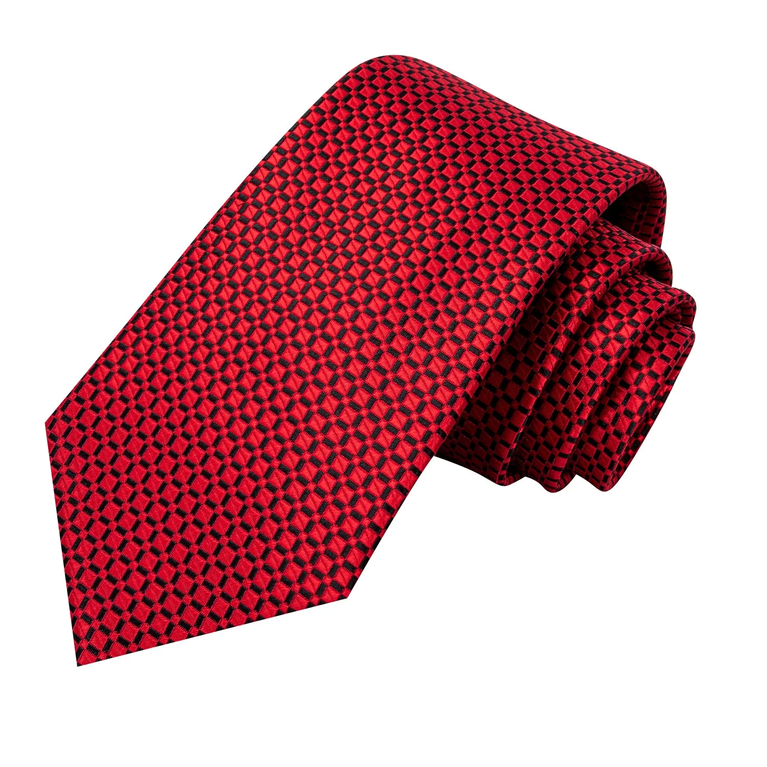 Hi-Tie Red Plaid 67 Inches Extra Long Tie Handkerchief Cufflinks Set