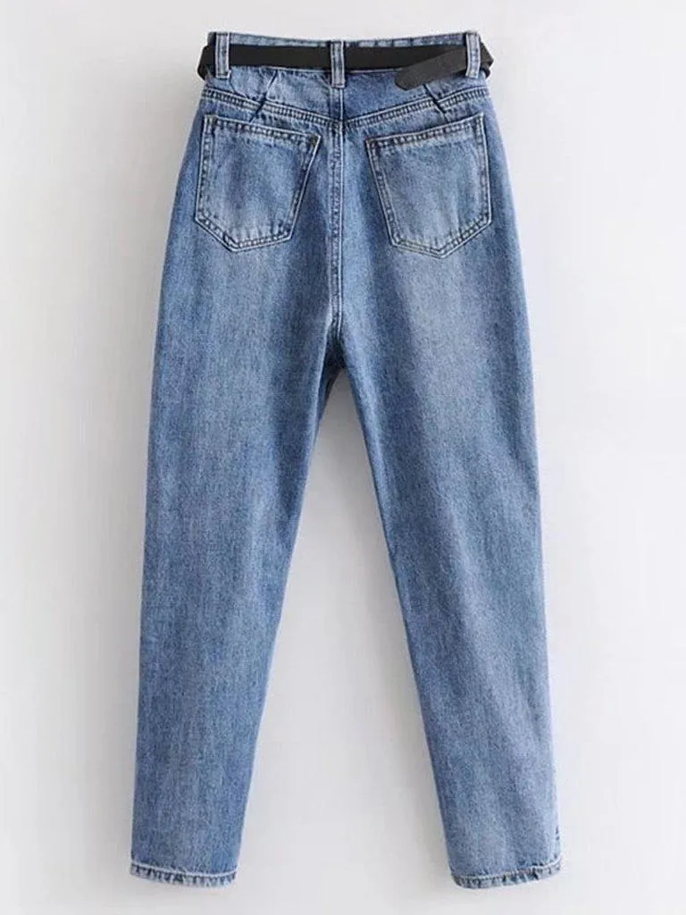 High Waist Jeans With Belt