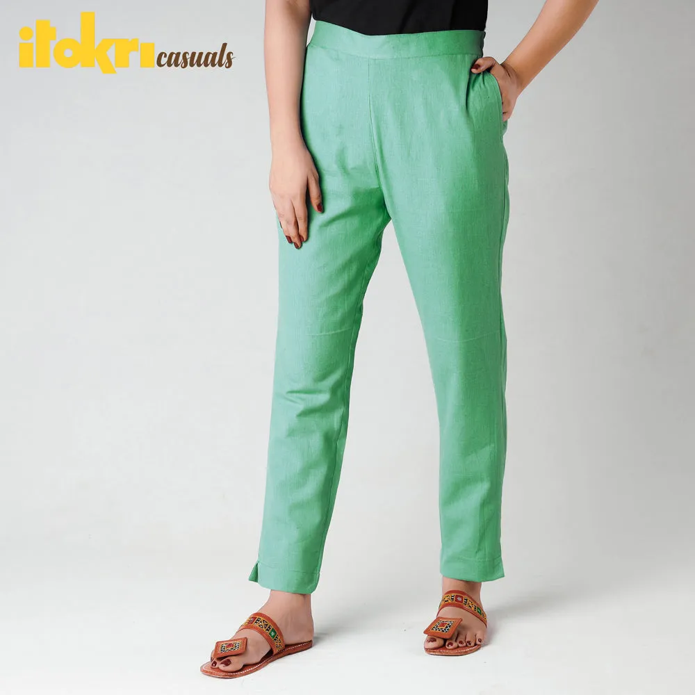 Jungle Green - Flex Cotton Tapered Casual Pant for Women