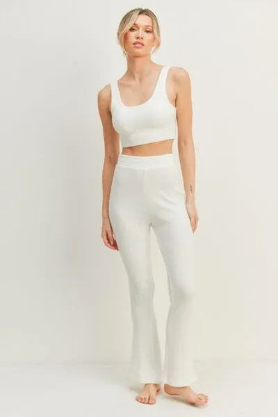 Kimberly C Waffle Tank and High Waist Flare Pants Set