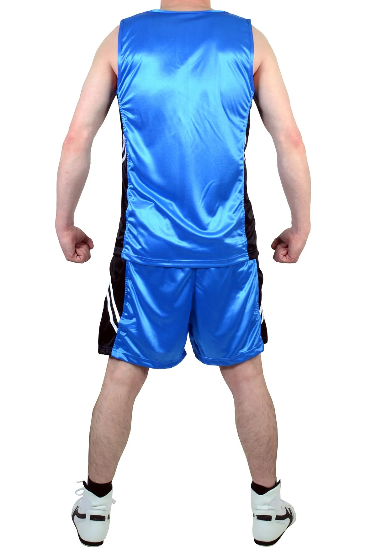 MAR-100A | Blue & Black Boxing Shorts & Vest w/ White Lines