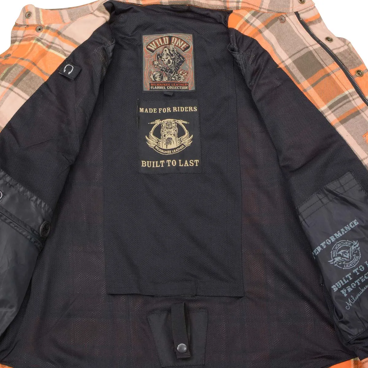 Milwaukee Leather MPM1657 Men's Plaid Flannel Biker Shirt with CE Approved Armor - Reinforced w/ Aramid Fiber