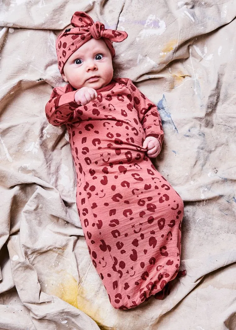 Newcomer Baby Gown - Rosebud Cheetah