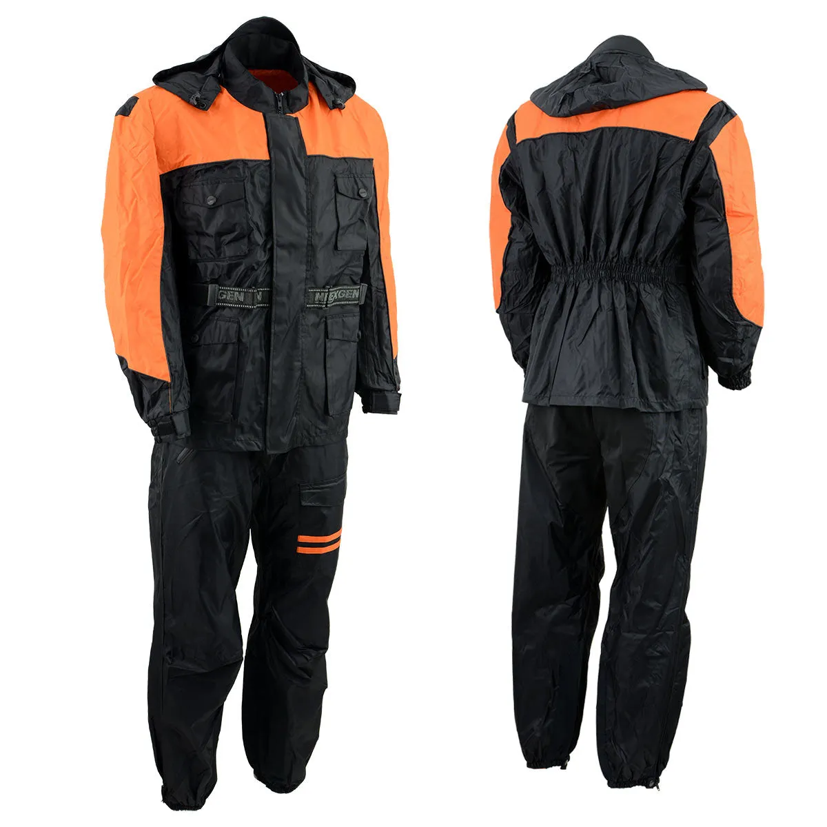 NexGen Men's SH2051 Black and Orange Hooded Water Proof Armored Rain