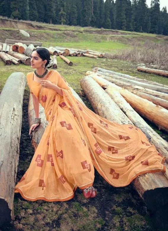 Orange Chiffon Fancy Lace Border Sarees Online