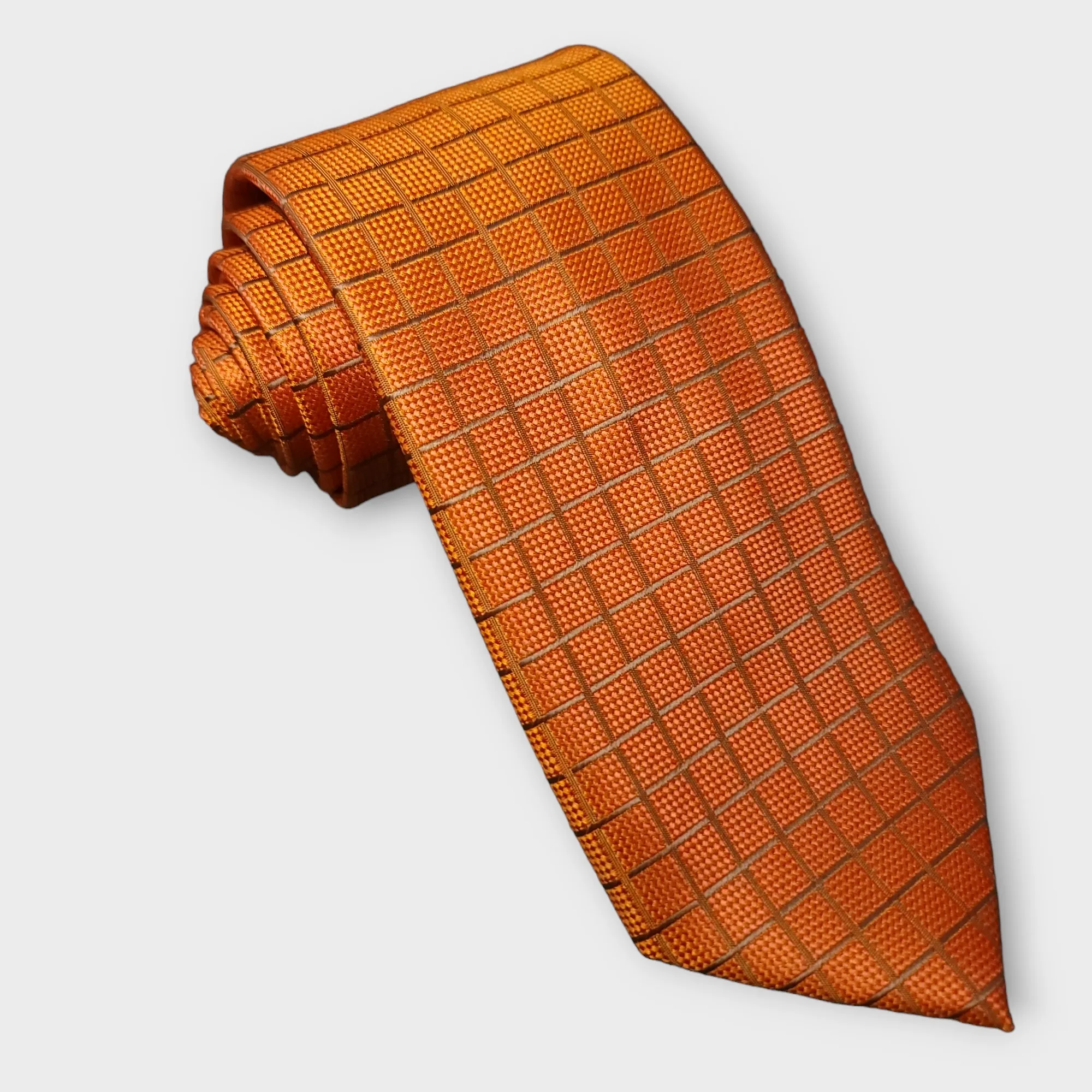 Orange Plaid Tie Set of Pocket Square & Cufflinks